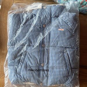 Tinycottons Blue Checkered Vichy Puffer Coat NWT